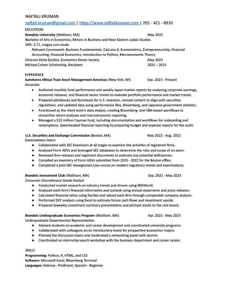 Naftali Kruman's Resume